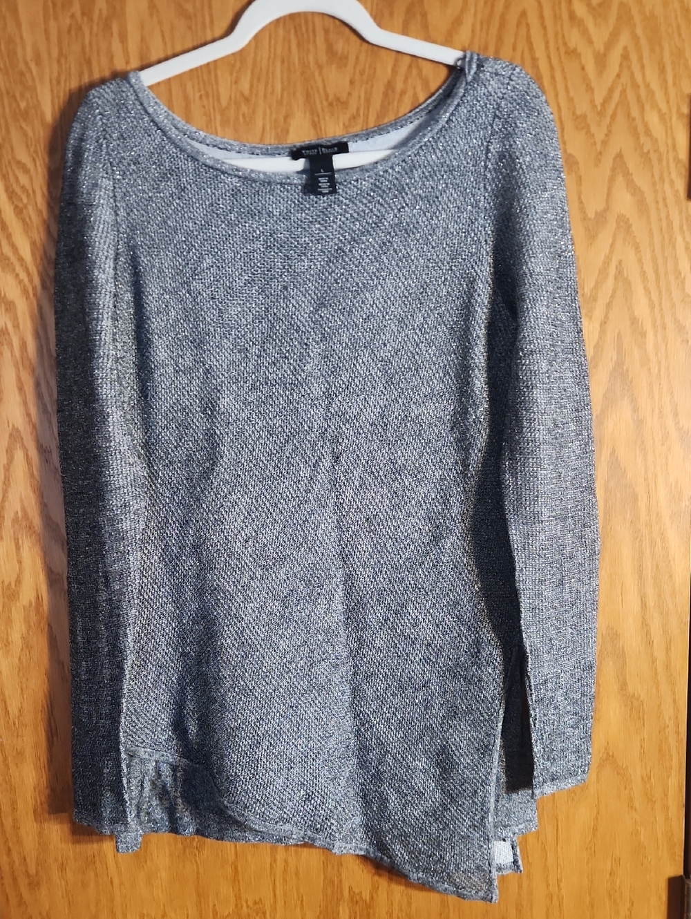 White House Black Market Silver Metallic Layered  Knit Top Size Large